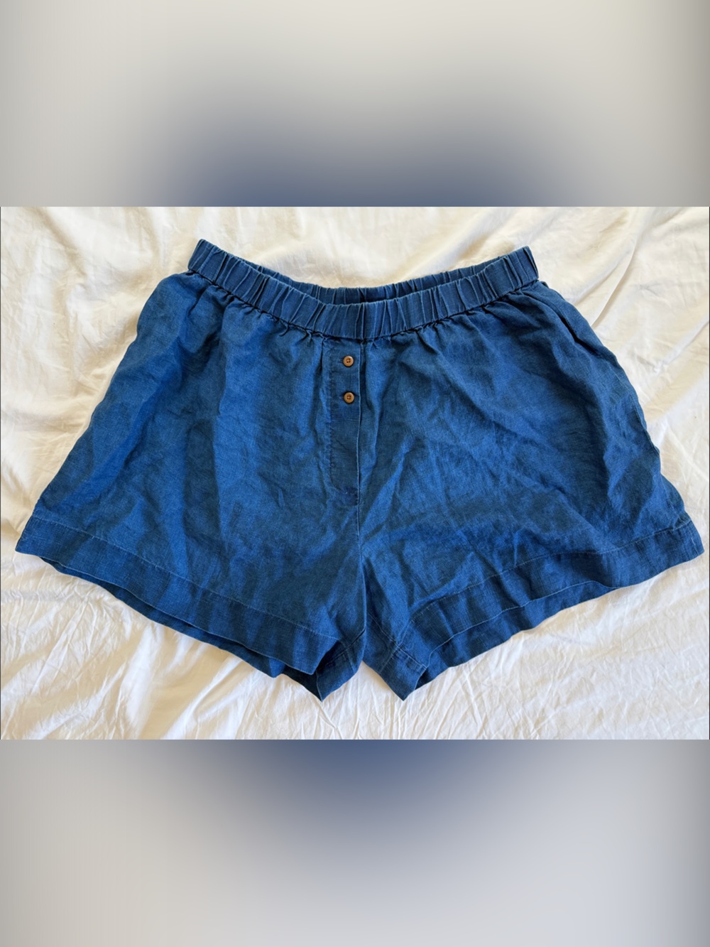 EVERLANE | Women’s XL Casual Blue Linen-Blend Shorts
